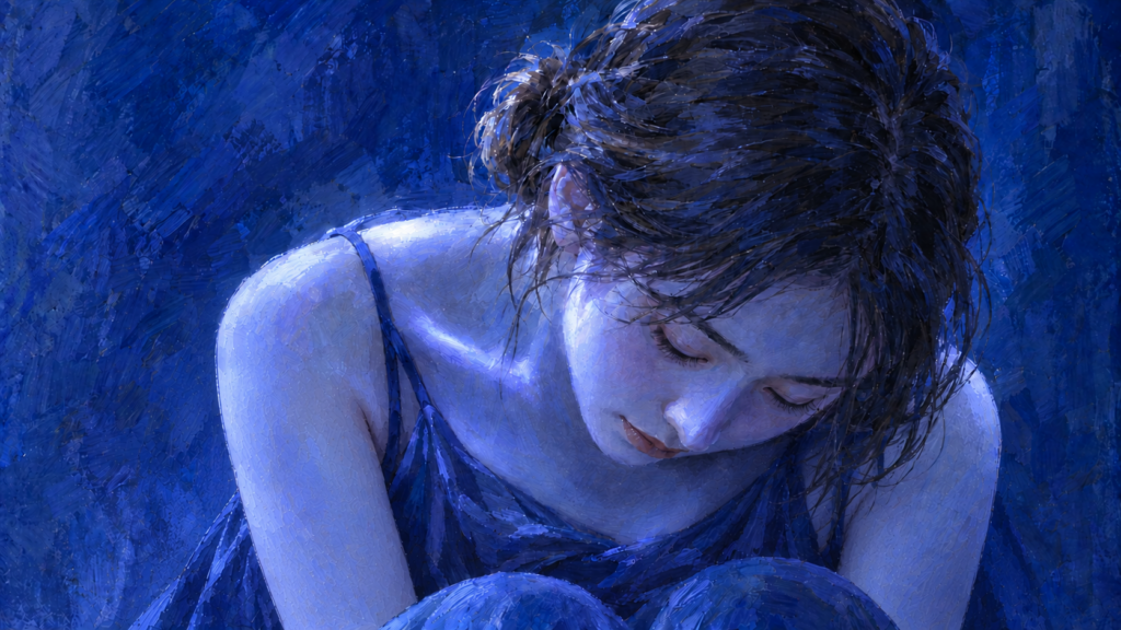 青のオーラの女性