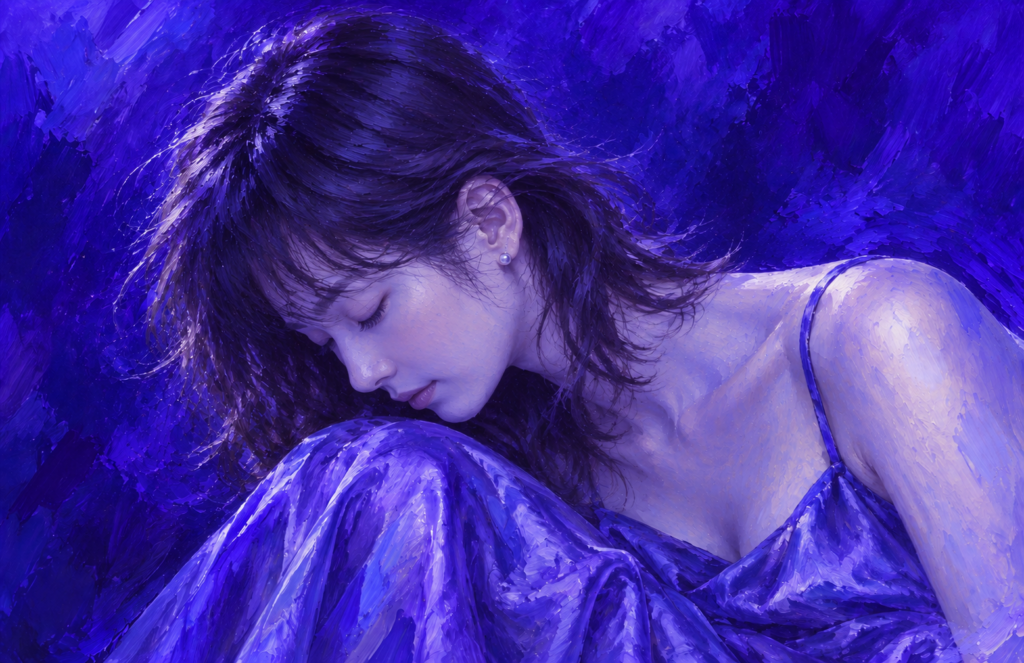 青紫のオーラの女性