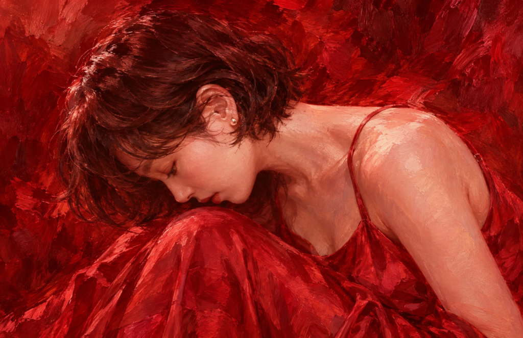緋色のオーラの女性写真